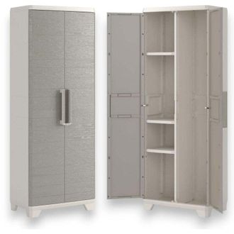 Keter Linear Wood Armario De Resina Para Exterior Con 2 Puertas Con Cerradura Efecto Madera