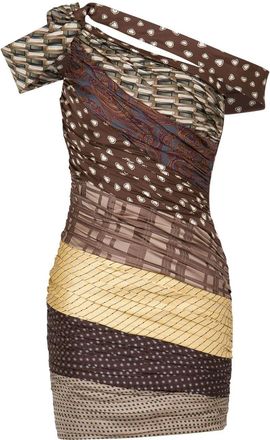 Moschino patchwork-design sleeveless dress - women - Silk/Polyester - 40 - Brown