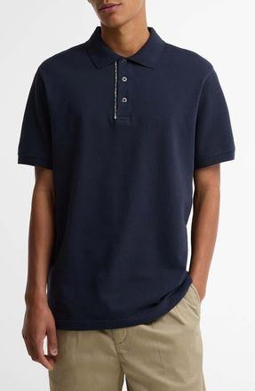 Barbour Reston Tailored Fit Tartan Trim Cotton Piqu&eacute; Polo in Navy at Nordstrom, Size Xxx-Large