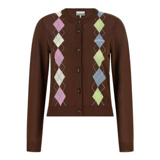 Ganni Argyle Cardigan - female - Ganni - Cardigans - Brown - XS - Knitwear