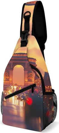 Generic France Paris Arc De Triomphe Unisex Shoulder Bags Casual Crossbody Chest Bag Sling Backpack for Hiking Cycling Travel