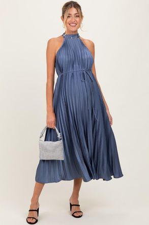 Pinkblush Pleated Halter Dress in Navy Blue at Nordstrom, Size Large
