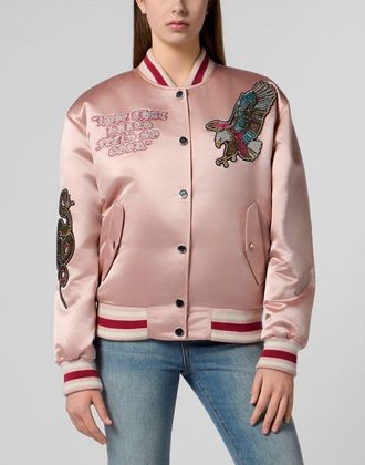 Philipp Plein Oversized Bomber Patches Strass Women in Rose/pink at Nordstrom, Size X-Small