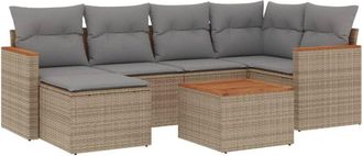 vidaXL Juego De Sof&aacute;s Jard&iacute;n Con Cojines Beige Mezcla 7 Pzas Rat&aacute;n Pe Vidaxl