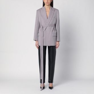Victoria Beckham Light Grey Wool Jacket With Belt