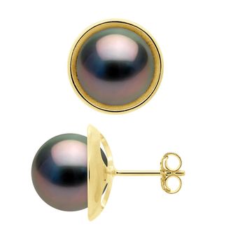 Ateliers Saint Germain Womens Earrings - Surroundings Sleek - Prestige - Yellow Gold 375 - Real Cultured Tahiti Pearls Round 9-10 mm - One Size