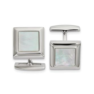 Diamond2Deal Stainless Steel Polished Mother of Pearl Square Cufflinks