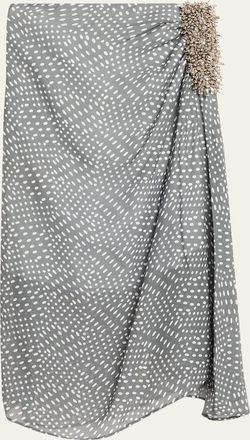 Dries Van Noten Sovora Embellished Draped Polka-Dot Skirt