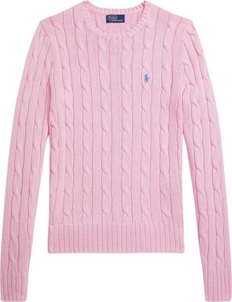 Polo Ralph Lauren Kabelgebreide katoenen trui met ronde hals - Dames - Ronde hals truien - Roze - L - Katoen - Truien & Vesten