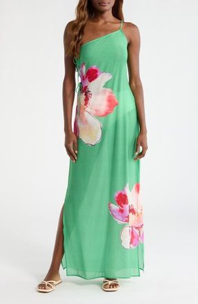 Hutch One-Shoulder Cover-Up Maxi Dress in Green Trellis at Nordstrom, Size Large