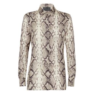 Philipp Plein Overhemden, Dames, Beige, S, Silk Python Print Shirt