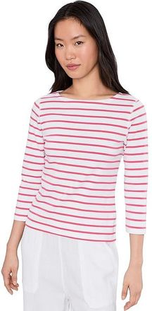 Lilla P Rib Stripe 3/4 Boatneck Womens Clothing Geranium Stripe : XS, Cotton