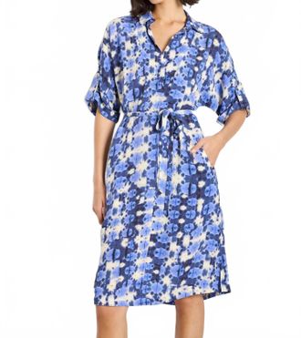 Nic+Zoe Shibori Stone Belted Devon Midi Dress In Blue Multi