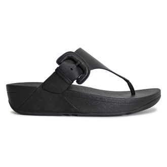 FitFlop Lulu Covered Buckle Toe Post Leather Womens Comfort Sandals - Black - Size:UK 5.5