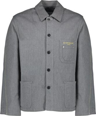 Givenchy Denim Jackets, male, Gray, Size: M Embroidered Herringbone Denim Jacket