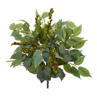 Nearly Natural 14-in Mixed Ficus, Fittonia and Berries Bush Artificial Plant in Green at Nordstrom