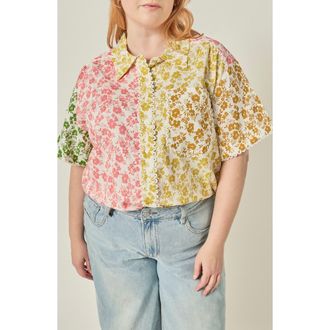 English Factory Floral Colorblock Shirt in Yellow Multi at Nordstrom, Size 1X