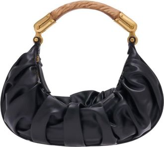 Balmain Gathered Calfskin Hobo Bag Black