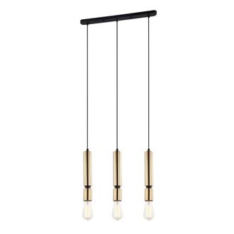 Netlighting Modern Hanging Pendant Black 3 Light with Brass Shade E27 Dimmable