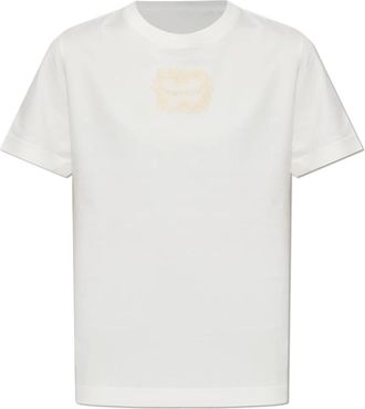 Alexander McQueen Tops, Dames, Wit, L, Katoen, T-shirt met geborduurd logo