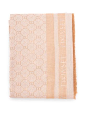 Twin-Set geometric-pattern logo scarf - women - Polyester - One Size - Neutrals