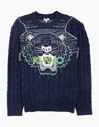 Kenzo Mens Kenzo Claw Tiger Knitted Jumper Blue - Size: 36