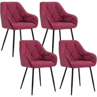 Woltu Set 4 Sedie Moderne da Cucina o Soggiorno in Velluto con Gambe in Metallo Bordeaux