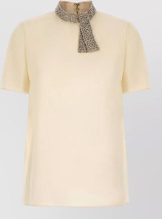 Valentino Garavani silk embellished high neck short sleeve blouse