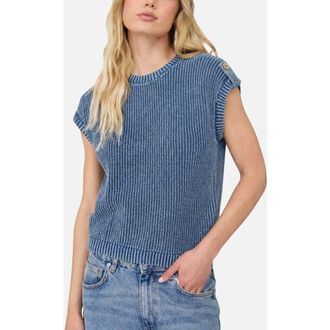 J.O.A. Acid Wash Button Embellished Rib Sweater in Indigo at Nordstrom, Size Medium