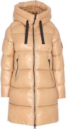 Save The Duck Beige Down Jacket Frontal Zip Closure