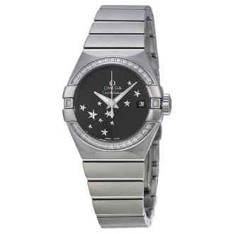 Omega Pre-owned Omega Constellation Chronometer Star Diamond Black (with bevelled polished steel stars) Dial Ladies Watch 123.15.27.20.01.001