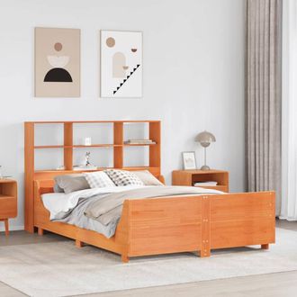 Berkfield Home Bookcase Bed Frame Wax Brown 75x190 cm Small Single Solid Wood Pine | Size: King
