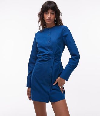 Asos Vestito camicia senza colletto asimmetrico blu navy