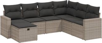 vidaXL Vidaxl - Set De Sof&aacute;s De Jard&iacute;n 7 Piezas Con Cojines Rat&aacute;n Pe Gris