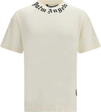 Palm Angels White Crewneck Logo Cotton T-Shirt