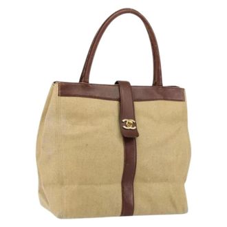 Chanel Pre-owned Tote Bags, female, Beige, Size: ONE SIZE Pre-owned Vintage Canvas Tote