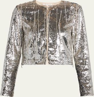 Ramy Brook Sapphire Cropped Sequin Jacket