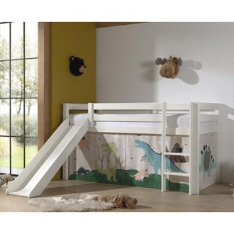 M&S Collection Cama De Media Altura 90x200 Con Tobog&aacute;n, Somier Y Funda Dino Vipack Pino Blanco