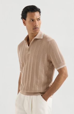 Brunello Cucinelli Cotton textured rib knit polo in Tobacco at Nordstrom, Size 50 It