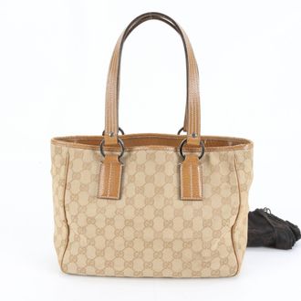 Gucci Gg Canvas Brown Leather Canvas Handbag Shoulder Bag Tote Bag (Pre-Owned)