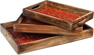 Tiramisu Rectangular Resin & Wood Decorative Tray Set in Orange at Nordstrom Rack
