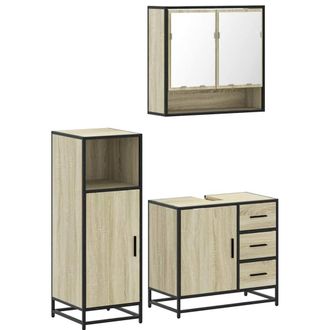 Berkfield Home 3 Piece Bathroom Furniture Set Sonoma Oak Engineered Wood in Light Tan