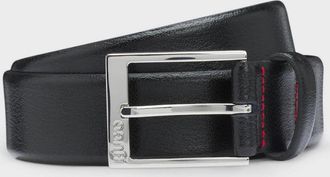 HUGO BOSS Mens HUGO Gellot Mens Grained-Leather Belt with Logo Engraved Buckle - Black 001 - Size: W36