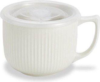 OEM Bol De Cer&aacute;mica Para Sopa Con Asa De 946 Ml (32 Oz) - Bol Para Ramen En Microondas Con Tapa - Blanco - Para Cereales, Avena, Ramen Y Sopa