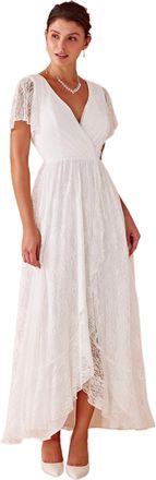 Ever-pretty Womens A Line Empire Waist V Neck Lace High-Low Elegant Evening Dresses White 16UK