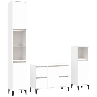 vidaXL Juego De Muebles De Ba&ntilde;o 3 Pzas Madera Contrachapada Blanco Vidaxl