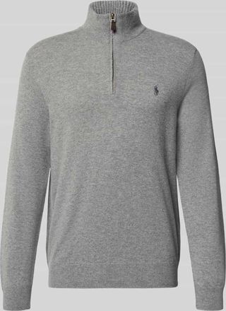 Polo Ralph Lauren Strickpullover aus Wolle mit Stehkragen und Reißverschluss in Mittelgrau, Größe XXL