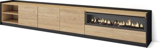 Skraut Home Skraut Home - Mueble Tv, Televisi&oacute;n, 310x37x50cm, Para Tv Hasta 80, Chimenea El&eacute;ctrica, Roble Y Negro