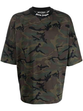 Palm Angels logo-band camouflage-print T-shirt - Black