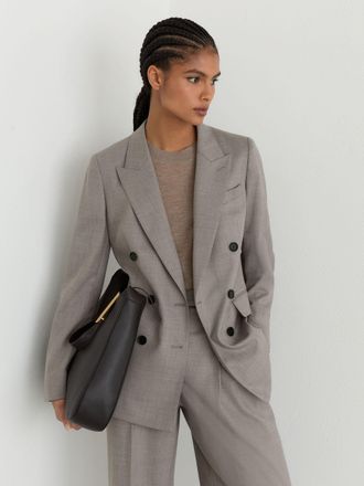Reiss Womens Light Grey Wool-blend Double-breasted Blazer, 12